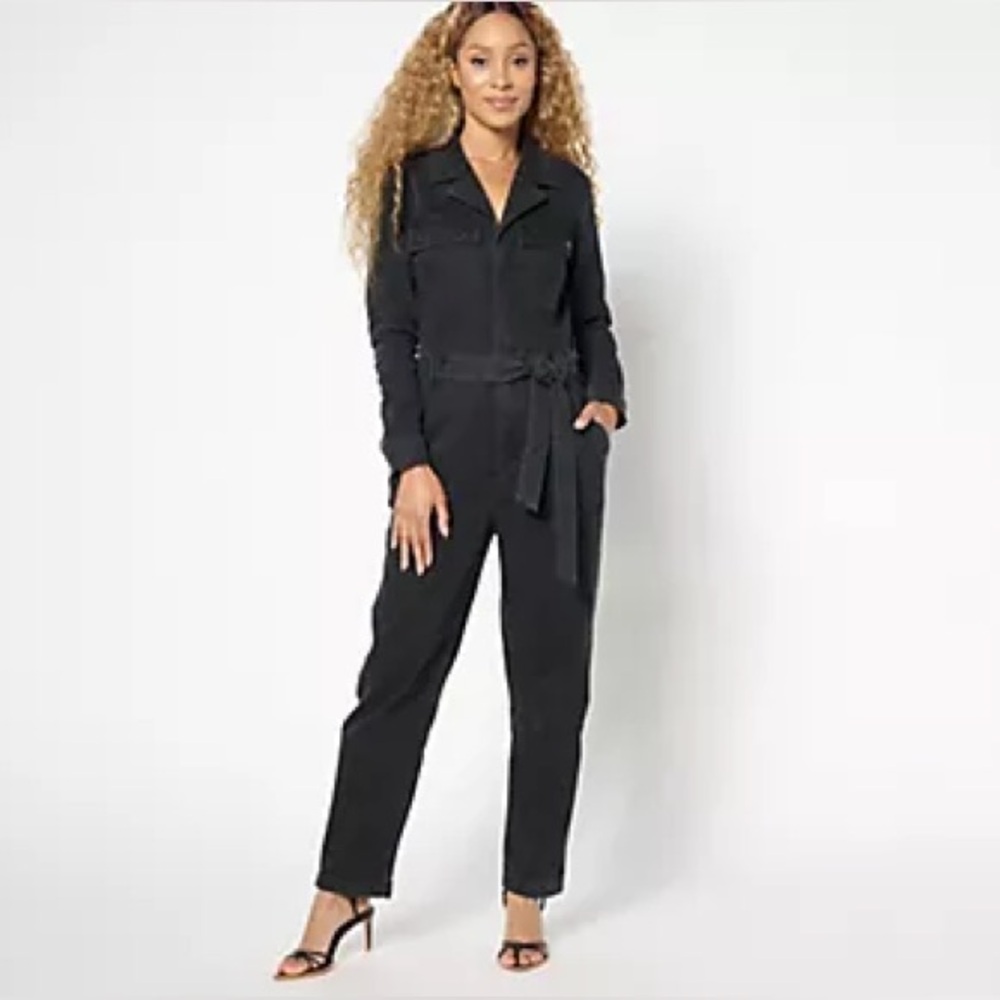 Me by Jennie Garth Regular Washed Black Denim Jumpsuit